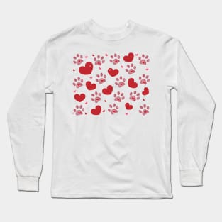 Dog paw print with red hearts Long Sleeve T-Shirt